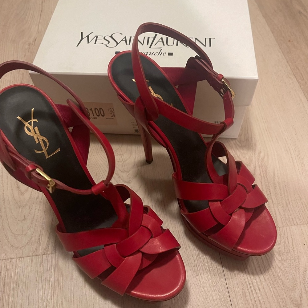 SAINT LAURENT
Tribute Leather Stiletto Sandals